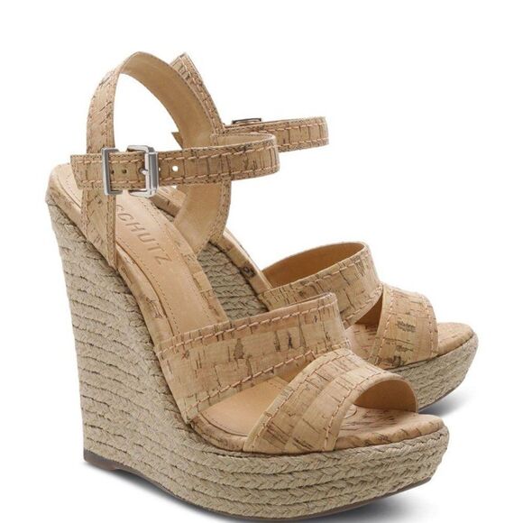Schutz Natural Cork Wedge Sandals - Picture 1 of 7